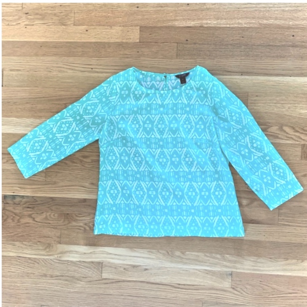 J. Crew Factory Ikat Print Blouse Mint Turquoise